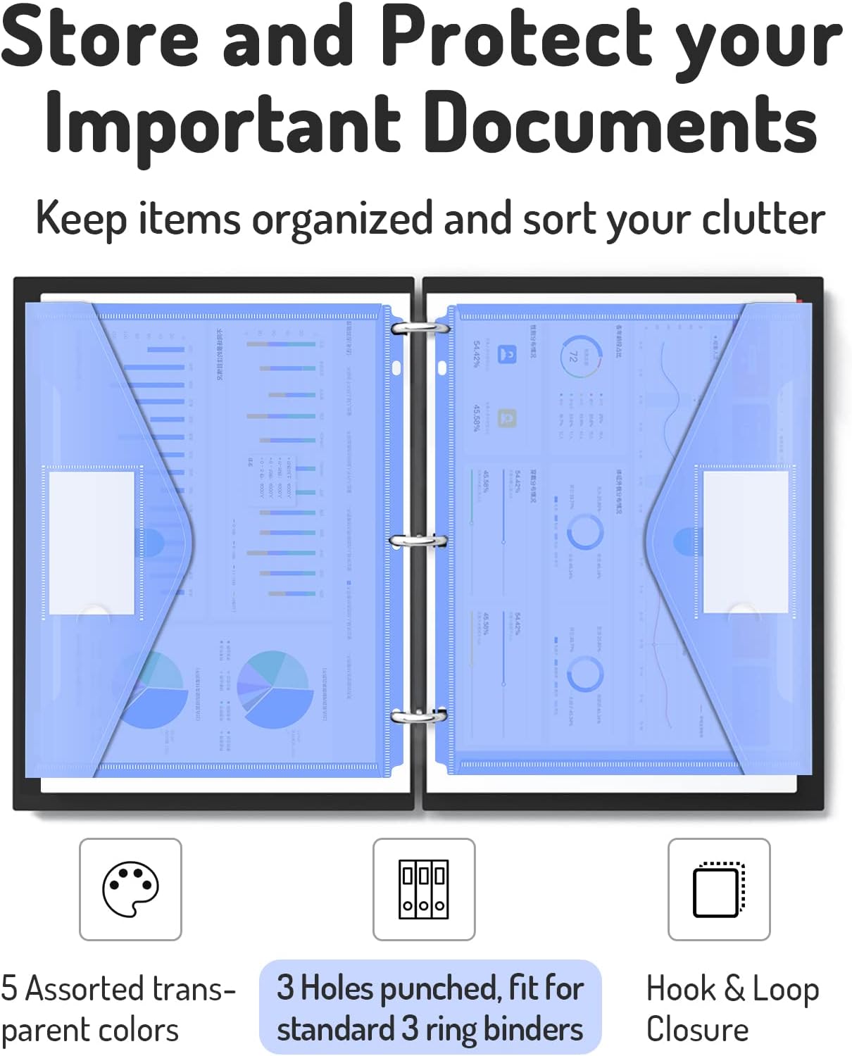 Binder Pocket, 10 Pack Super Heavyweight Plastic Binder Folders | Tight Closure Folders with Pockets Side