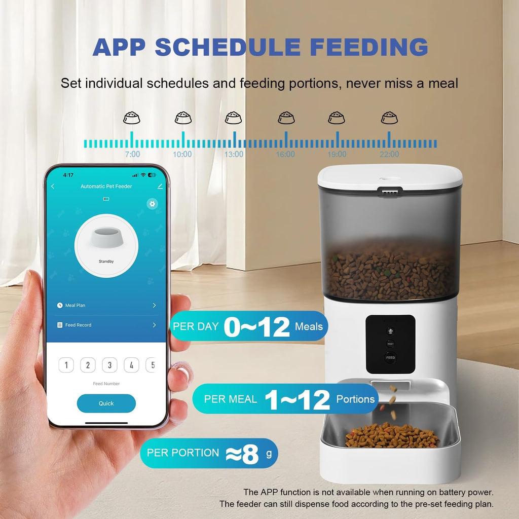 Automatic Cat Feeder, 4L WiFi Food Dispenser with 10s Voice Recorder, Pet Feeder up to 10 Meals per Day, Timed Cat