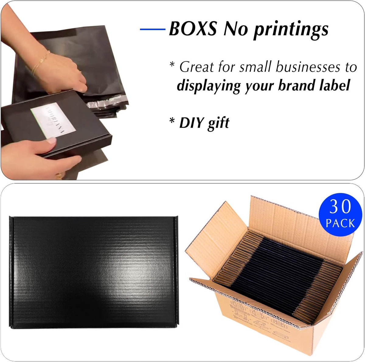 9x6x4 Black Cardboard Boxes - 30 Pack Shipping Boxes for Small Business Mailing, Corrugated Packaging