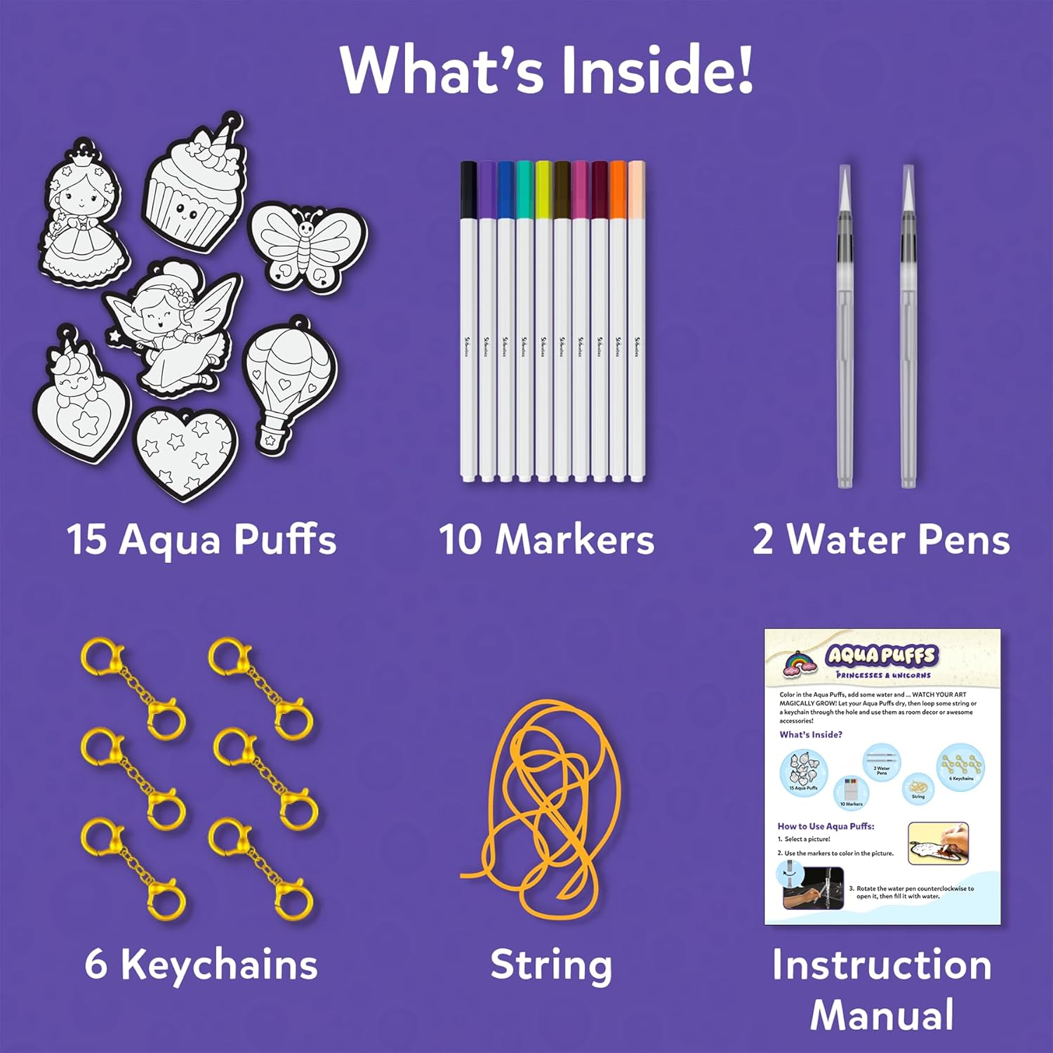 Aqua Puffs Unicorns, Art & Craft Gift for Kids, Paint by Number | DIY Princess Puffy Keychains, Screen-Free