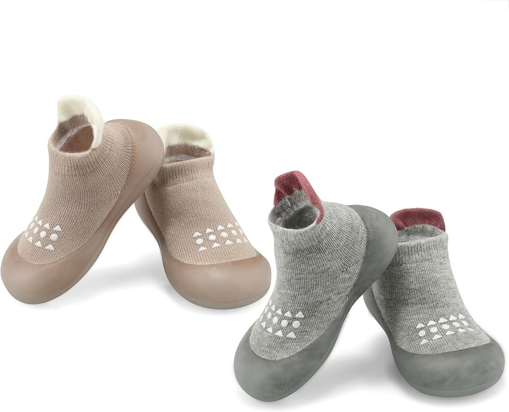 2 Pack Baby Sock Shoes Toddler Walking Shoes, Non-Slip Soft Sole Sneakers Breathable Slippers for Infant Boys Girls