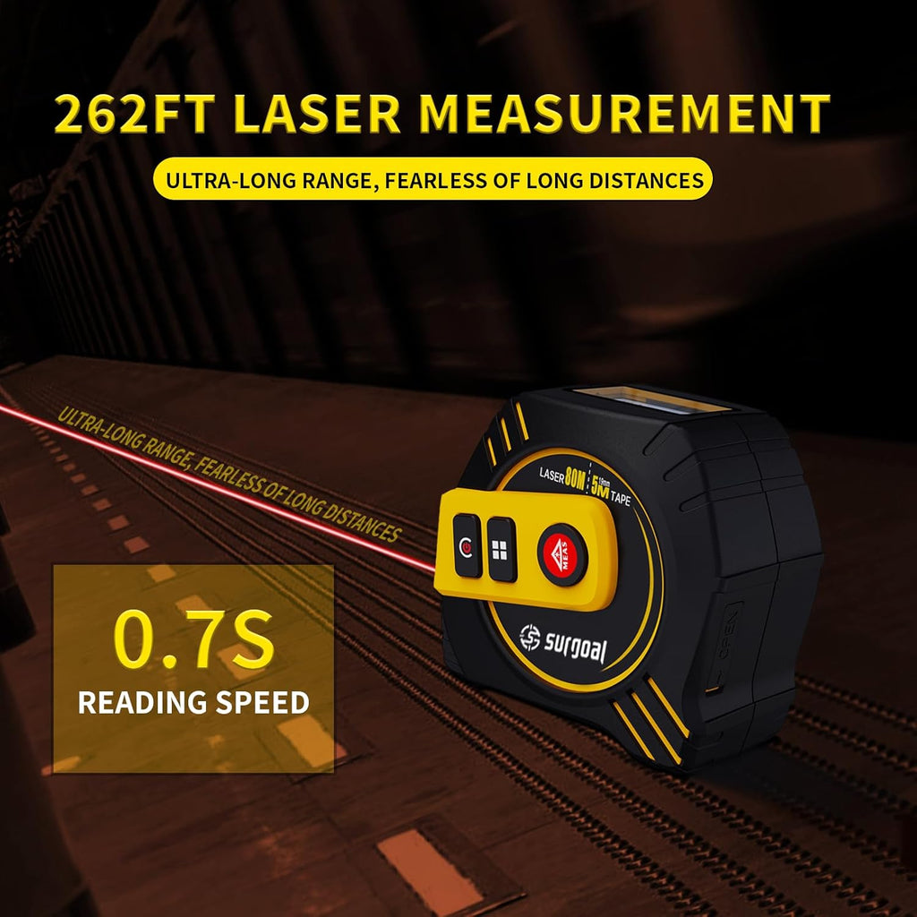 2-in-1 Laser Tape Measure 262ft Rechargeable Digital Tape Measure with Laser 16Ft Construction Measuring Tape for