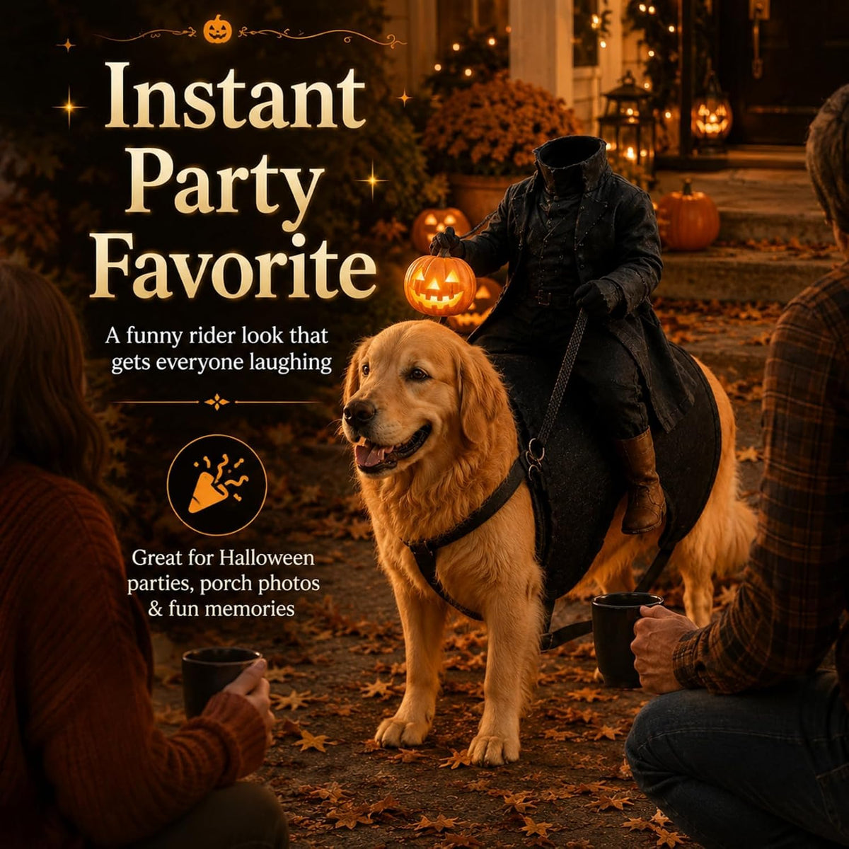 Light-Up Headless Horseman Pet Costume Pumpkin Rider Harness (Black,Large)