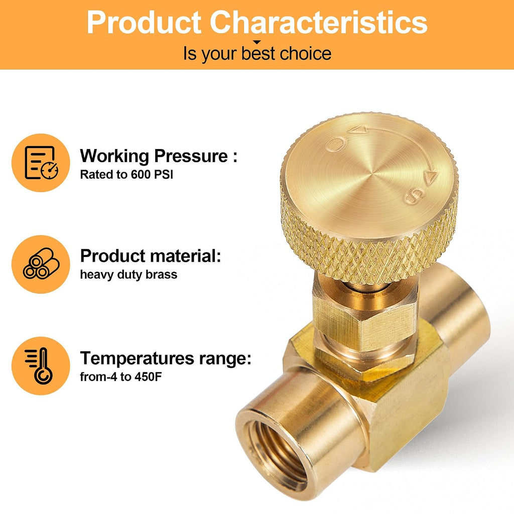 2 Pieces Heavy Duty Brass Instrument Replacement Control Needle Valve 1/4" Npt Female X 1/4" Npt Female Connection Golden