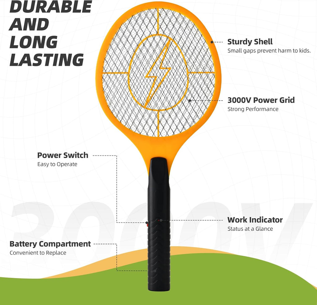 Electric Fly Swatter, Pack of 3 Bug Zapper, Fly Zapper, Handheld Powerful 3000V Zapper Racket for Indoor, Mosquito &