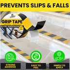 Grip Tape - Heavy Duty Hazard Tape Roll - Black and Yellow 2in x 15ft. Waterproof, Non Skid Tape for Stairs & Ramps.
