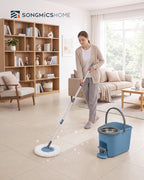 Spin Mop and Bucket Set, 4 Microfiber Pads, Blue and Gray