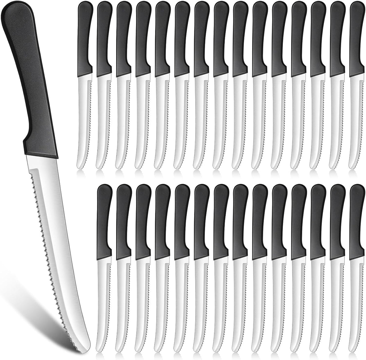 30 Pack Serrated Steak Knives, Stainless Steel, 8.4 in, Restaurant