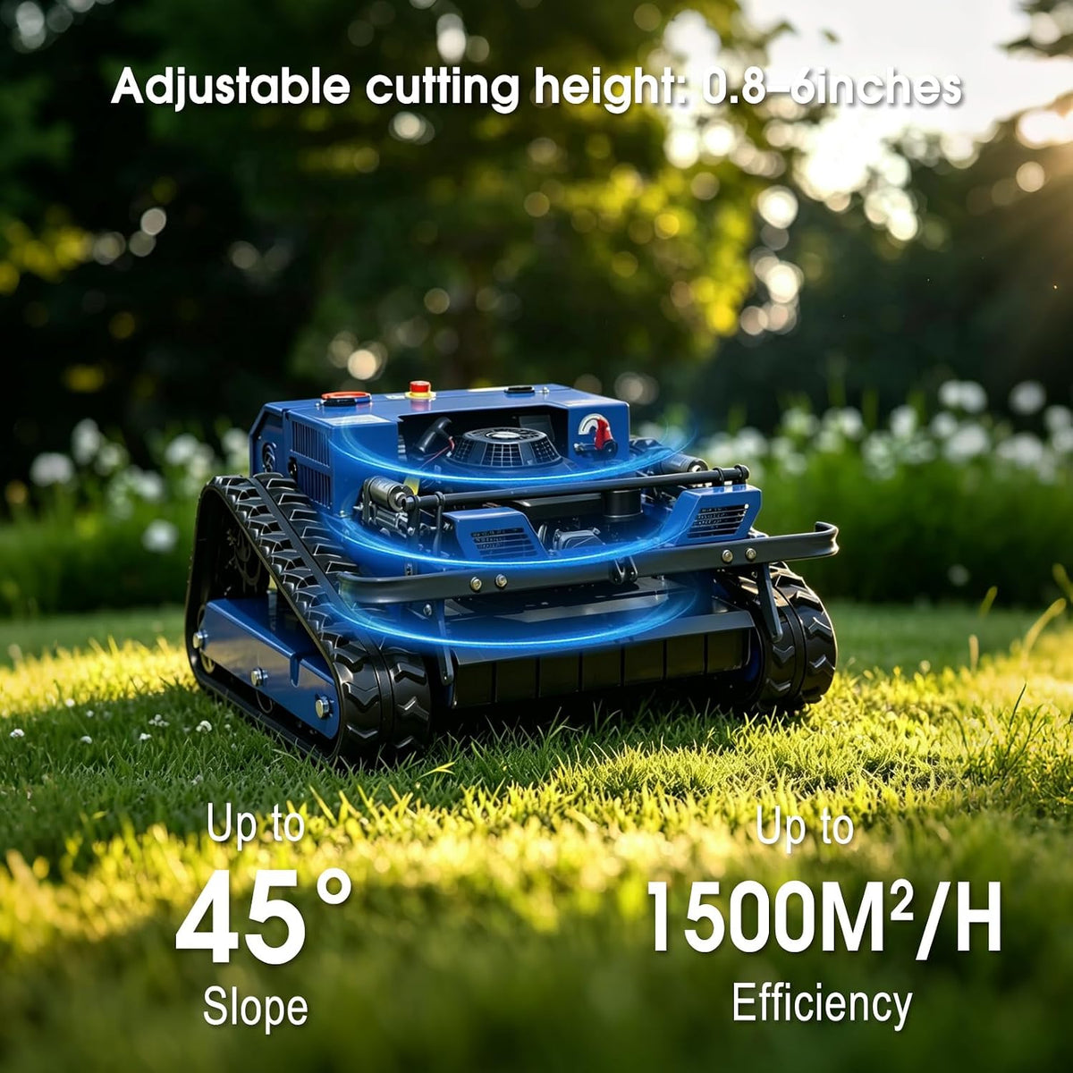 Remote Control Brush Mower – 9HP Gas, 21.7" Cut, 45° Slope, Auto-Retract Blades, 1600W Brushless Drive – for Dense