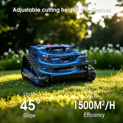 Remote Control Brush Mower – 9HP Gas, 21.7" Cut, 45° Slope, Auto-Retract Blades, 1600W Brushless Drive – for Dense