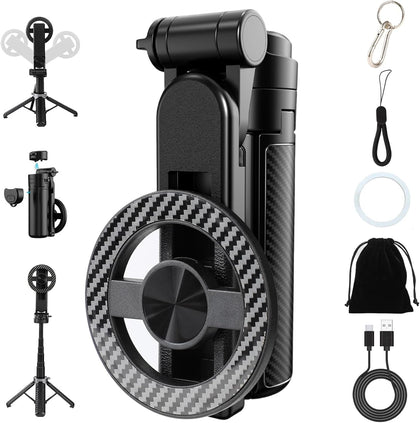 4-in-1 Multifunctional Magnetic Selfie Stick,Universal 360° Rotation Phone Tripod with Wireless Remote,Portable