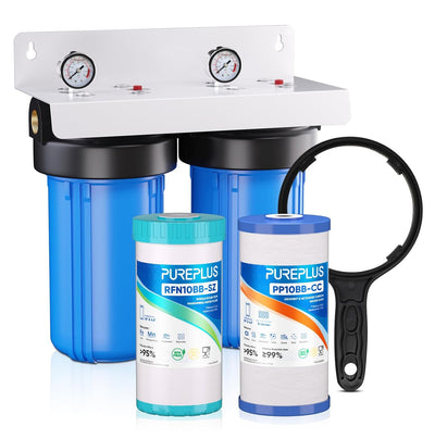 2-Stage Whole House Water Filter Reduces Chlorine, Iron, Manganese