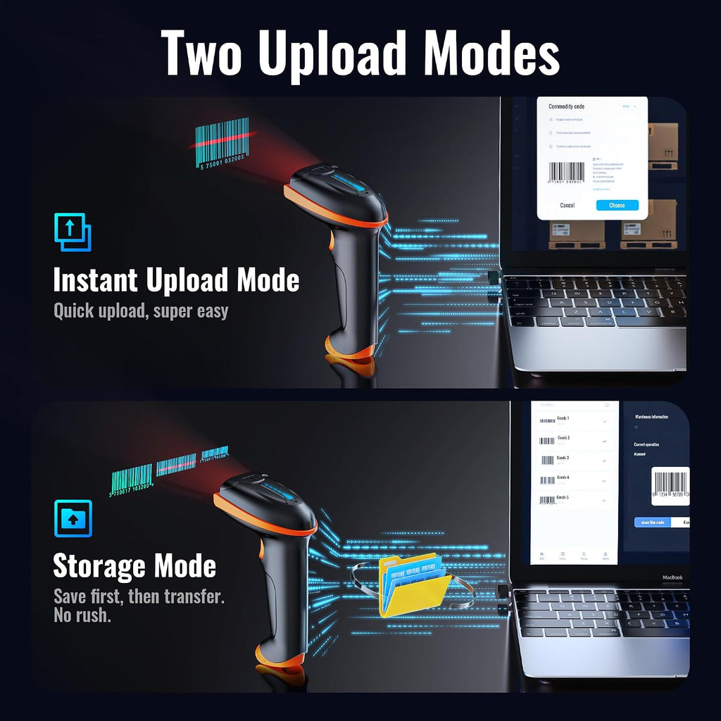 Barcode Scanner Wireless 1D Laser Cordless Barcode Reader with Battery Level Indicator, Versatile 2 in 1 2.4Ghz