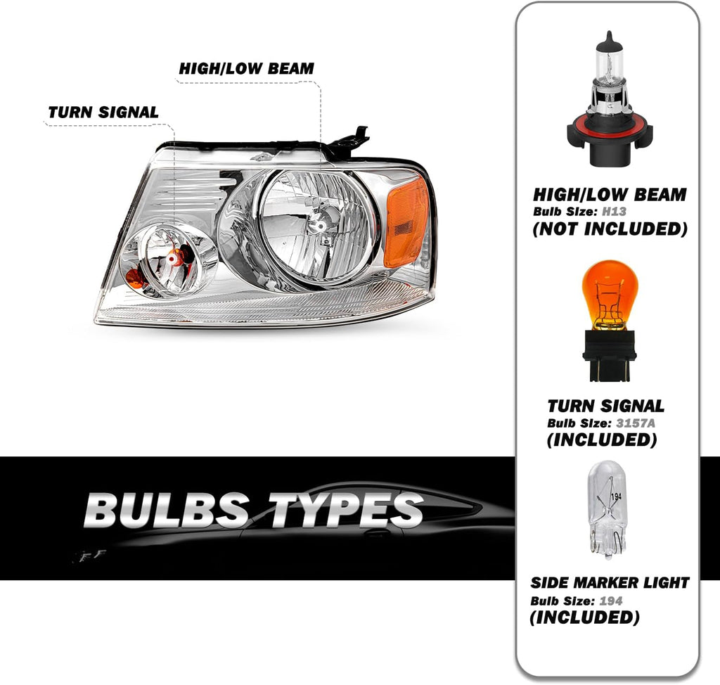 SOCKIR Headlight Assembly Compatible with 2004 to 2008 Ford F150