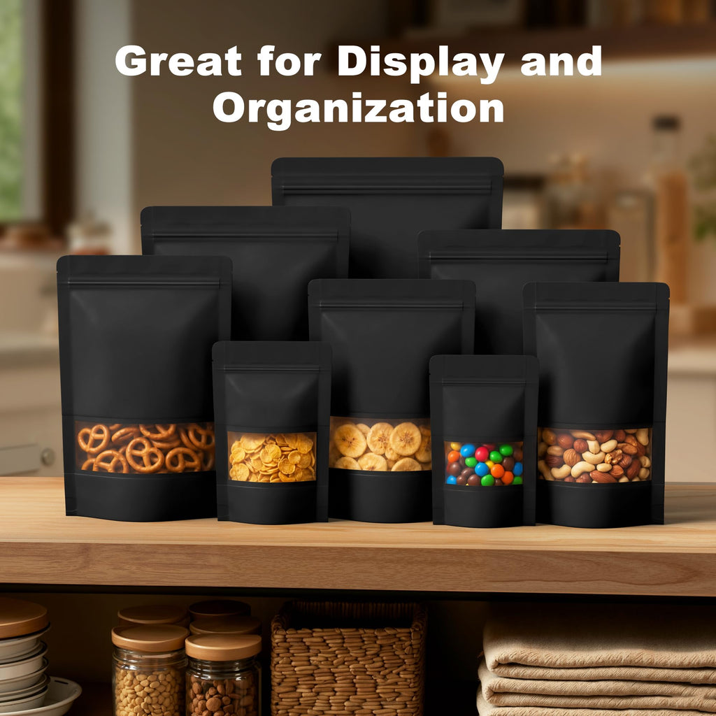 100 Pcs Resealable Bags, Matte Window, Paper, Black,7.1 x 10.2 in