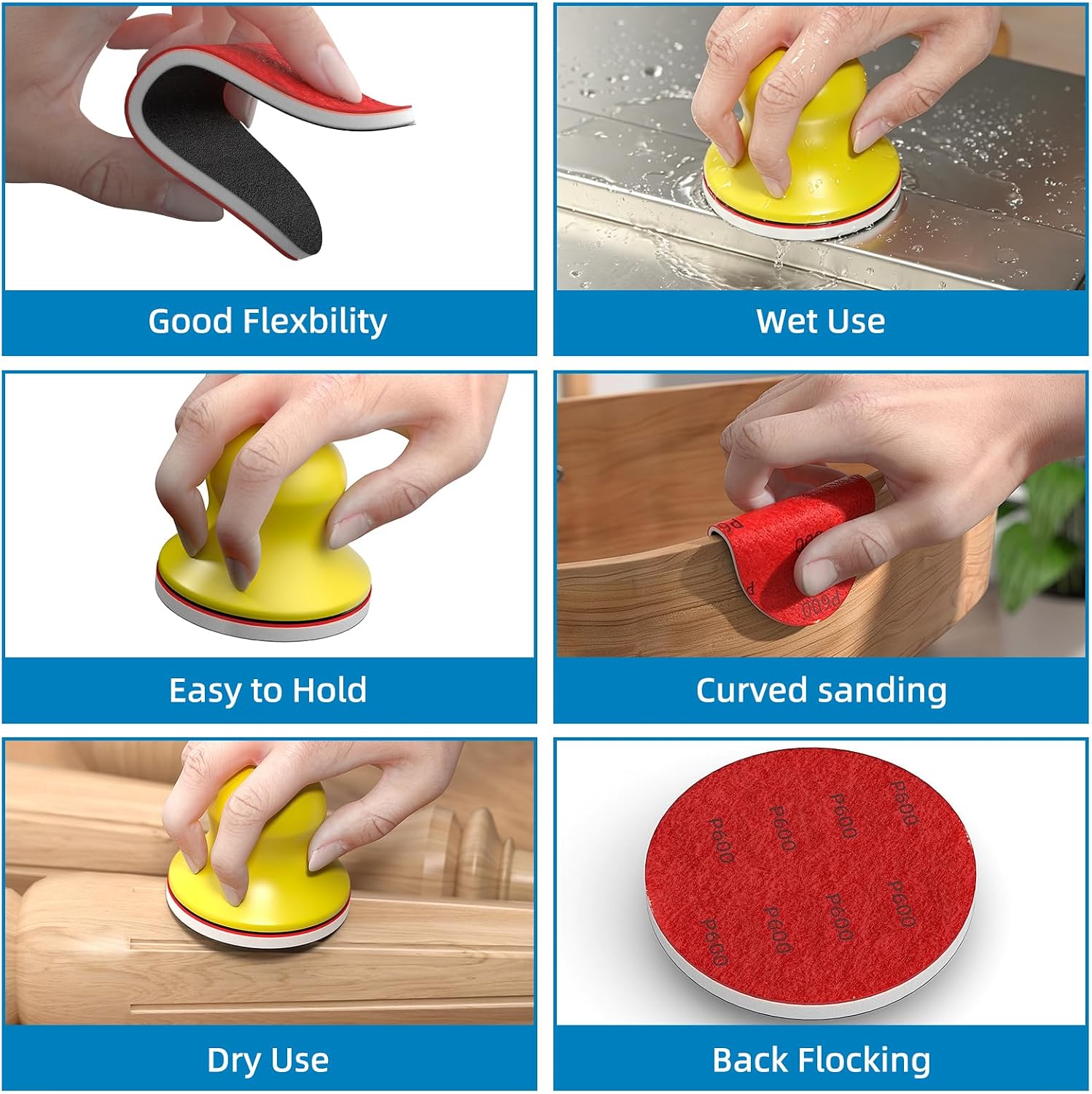 32PCS Sanding Sponge Set，3 Inch Hook & Loop Sanding Sponge Discs Kit, 180–3000 Grit Wet Dry Sanding Pads with 3" Hand