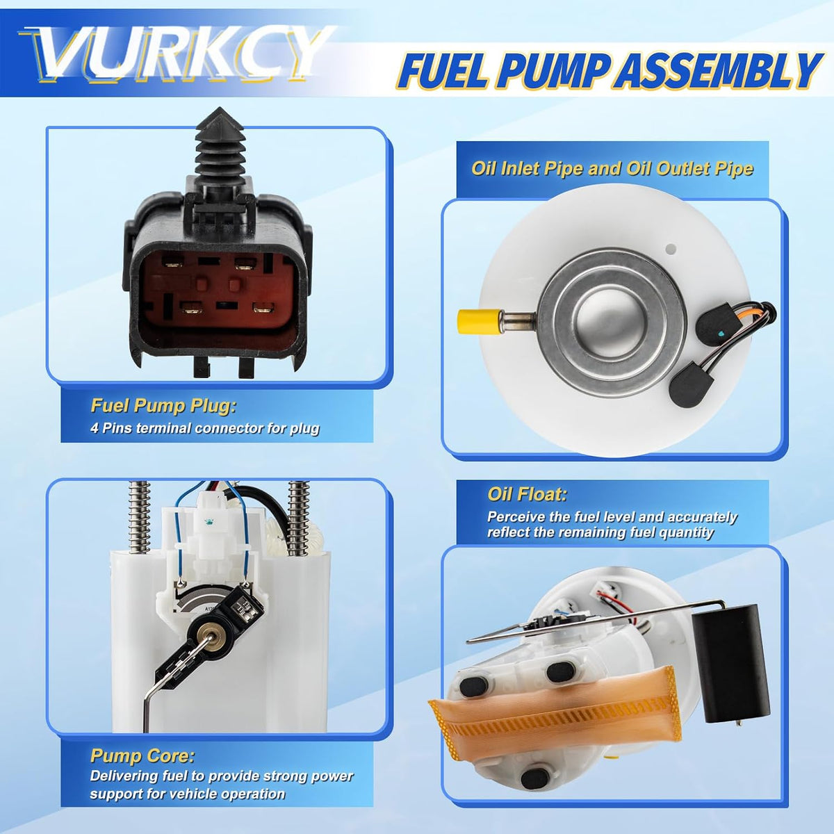 Vurkcy Electric Fuel Pump Assembly Fit for 1997-2002 Jeep TJ & Wrangler