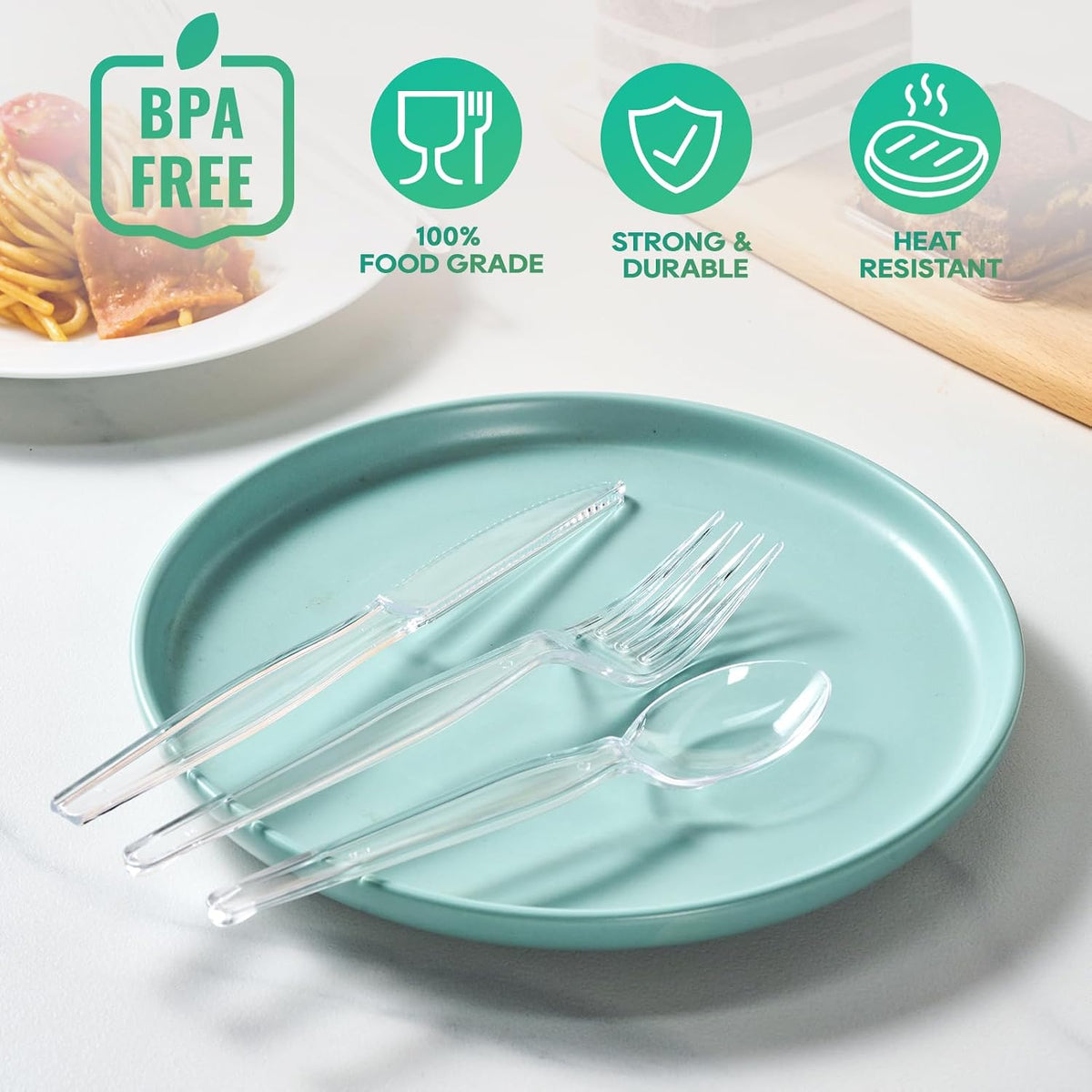 540 Clear Plastic Silverware, Heavy Duty Disposable Cutlery Set