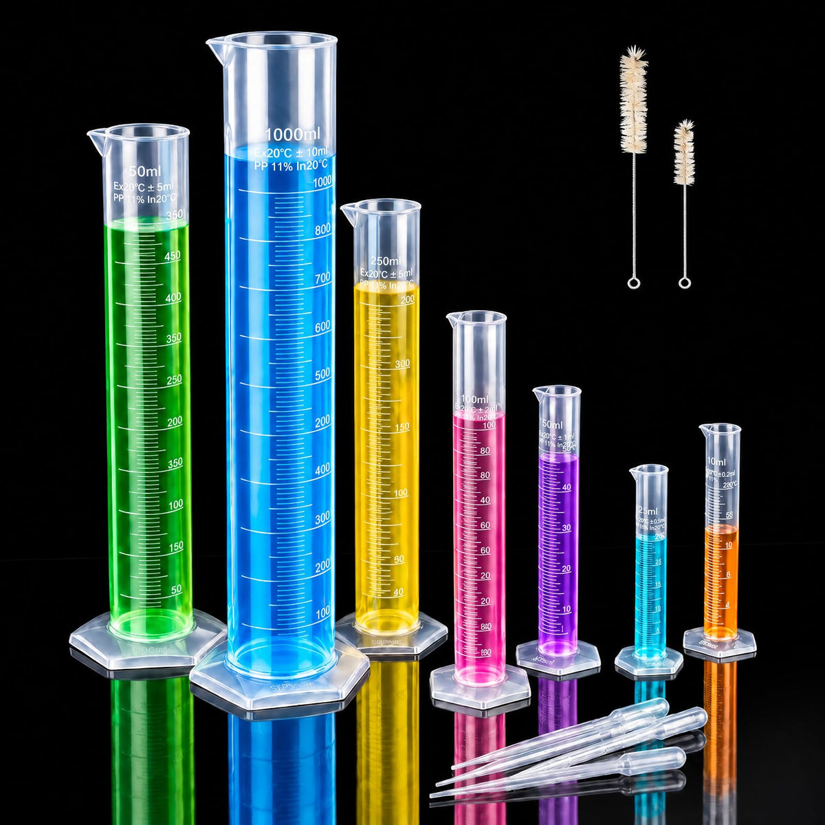 29 Pcs Plastic Graduated Cylinder 10-1000ml with Droppers Brush