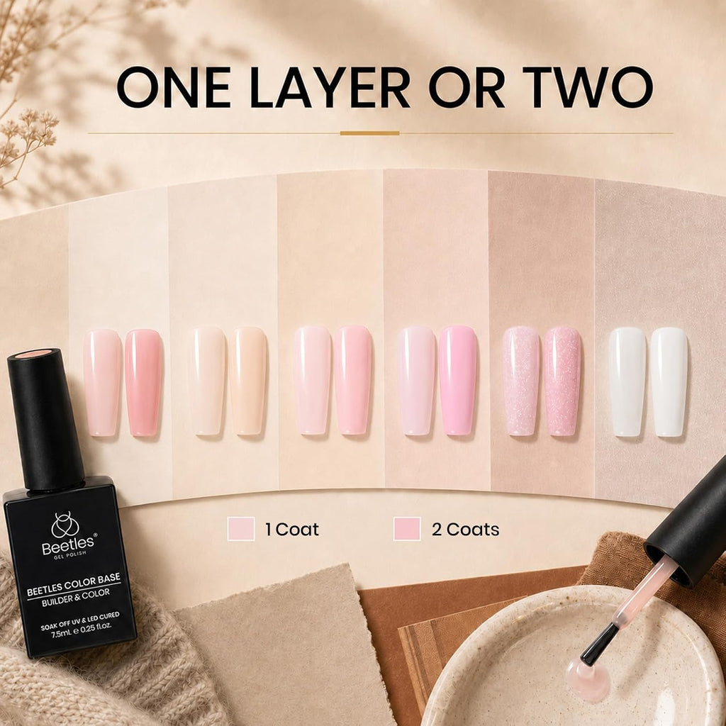 Beetles 6 Colors Rubber Base Gel Nail Polish Porcelain Pink 6Pcs 7.5ml | Nude Pink Glitter Base Color Gel Polish Set