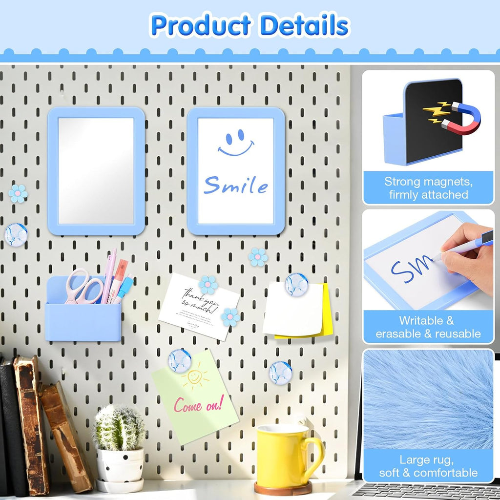 17PCS Locker Accessorie, Lockers Decor for School & Work, Blue | Includes a metal mesh shelf, whiteboard, magnetic
