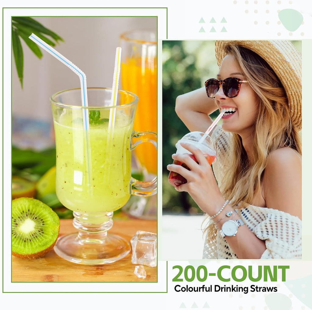 [200 Pack] 8.5" High Flexible Plastic Straws