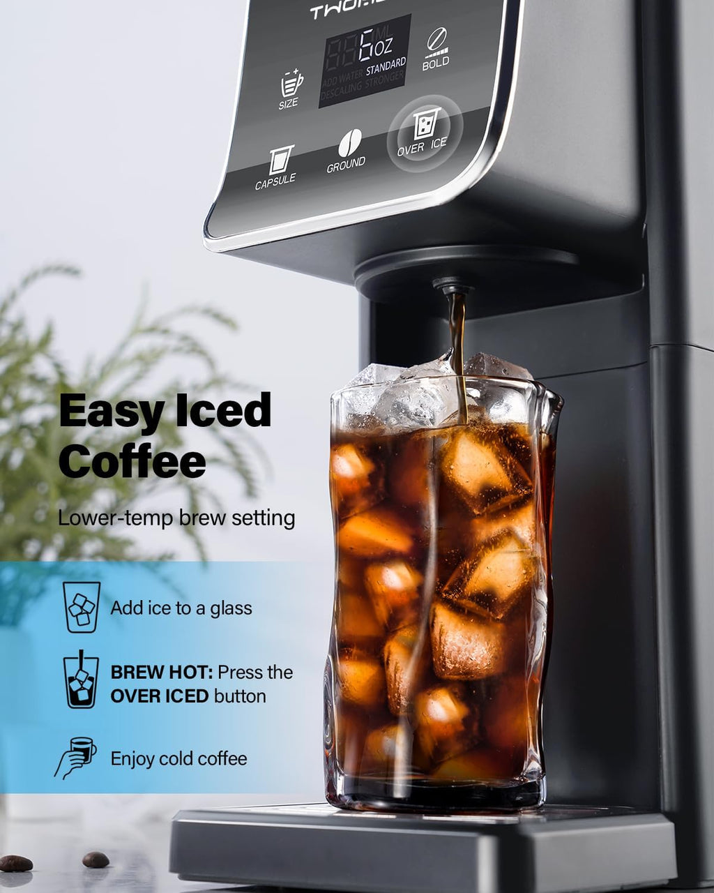 K Cup Coffee Maker, Single Serve Hot & Iced for K-Cup & Grounds | 52oz Removable Reservoir, Single Cup Coffee Maker