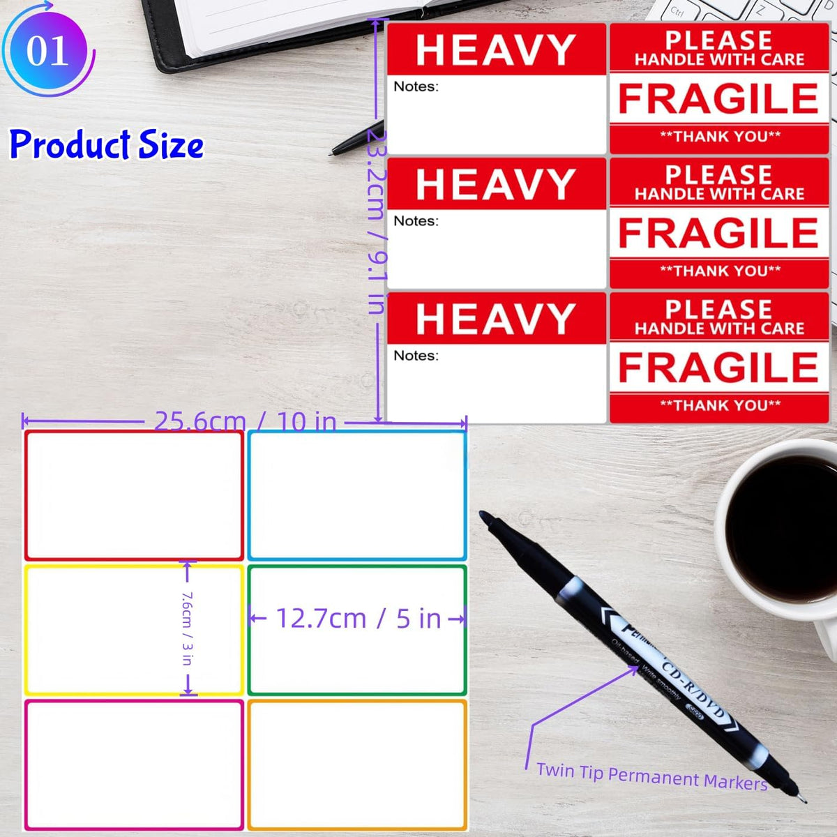 5" x 3" Large Moving Labels for Home Packing Box 6 Color Coded Border Label 162pcs with Writable Notes Areas, Fragile