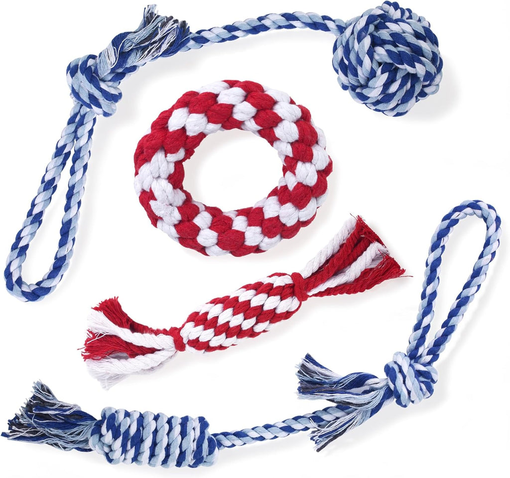 Dog Rope Toys for Small Dogs, 4-Pack Durable Puppy Rope Chew Toys for Teething, Puppy Tug of War Interactive Toy