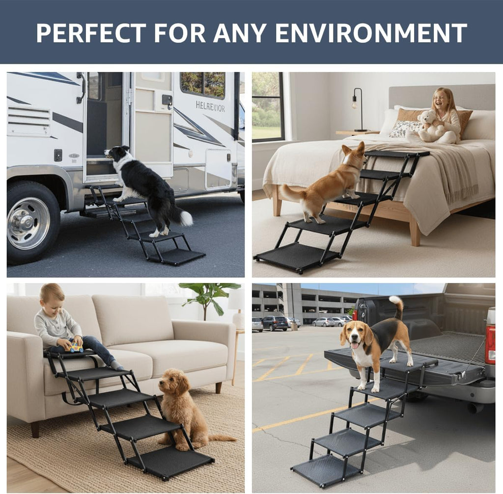 Foldable Dog Stairs for Large Dogs - Extra Wide Pet Ramp for Cars, SUV, Non-Slip Surface, Supports Up to 250 Lbs, 5