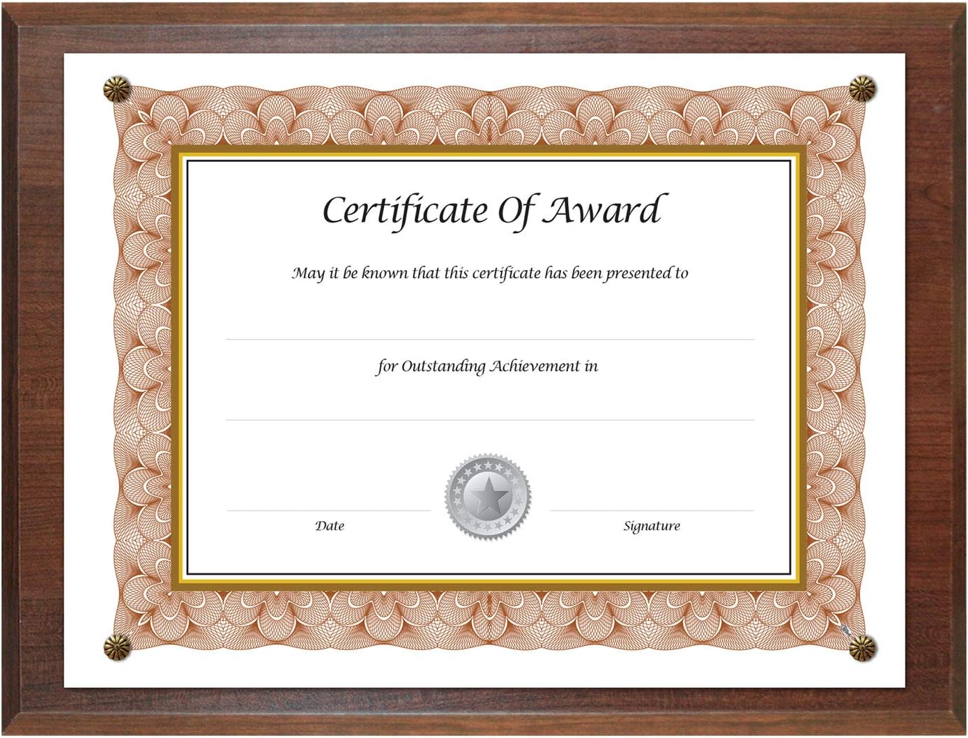 Award Plaque 8.5" x 11", Walnut (18811M) | Displays Diplomas and Certificates | Clear Cover with Tacks | Walnut Finish