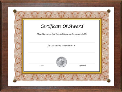 Award Plaque 8.5" x 11", Walnut (18811M) | Displays Diplomas and Certificates | Clear Cover with Tacks | Walnut Finish