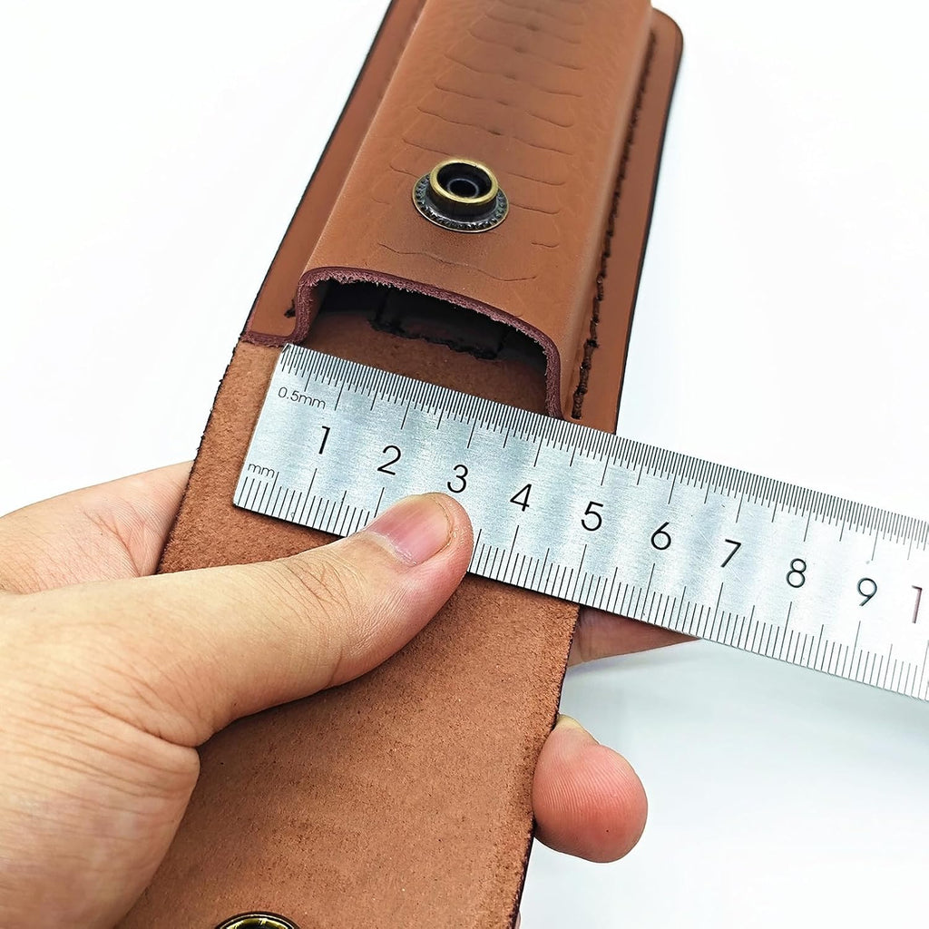Cow Leather Knife Sheath for Folding Pocket Knife (LxW) 5.12x1.38 Waist Belt Case Metal Snap Outdoor EDC Hunting Gift