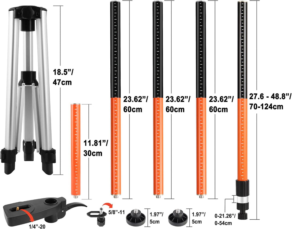 Laser Level Pole with Tripod,12Ft./3.7M Telescoping Pole for Laser Levels,1/4”-20 Laser Mount for Rotary and Line