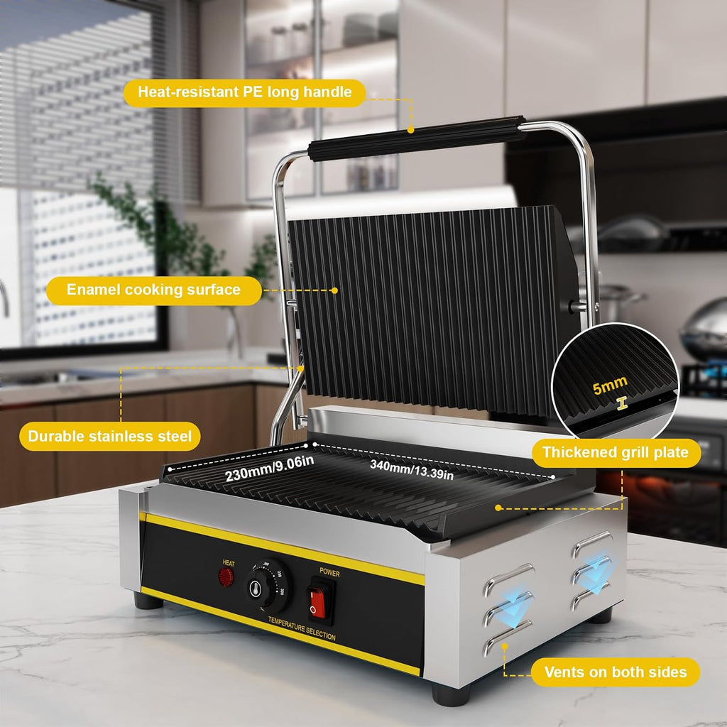 Commercial Panini Press Grill, 1800W Electric Sandwich Panini Maker
