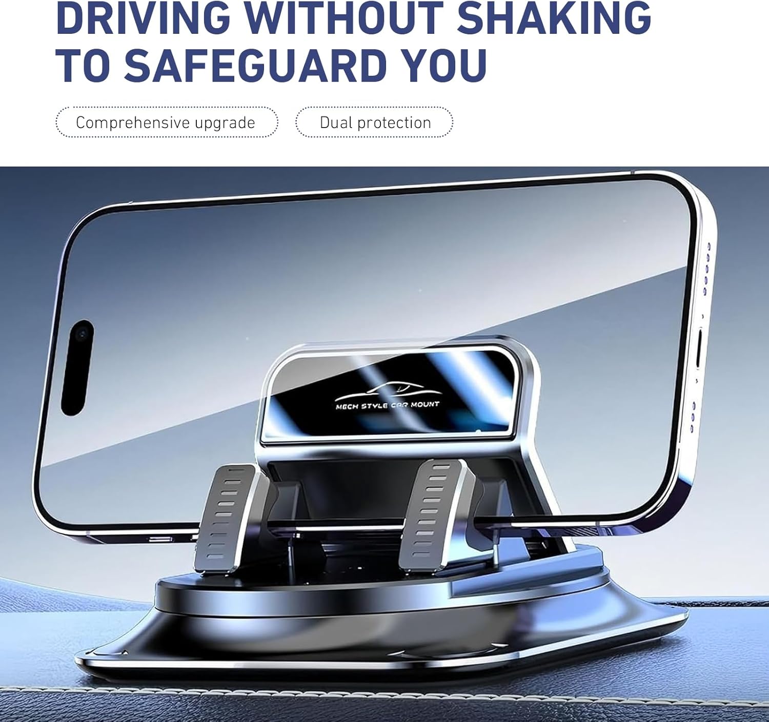 Car Dashboard Phone Holder, Rotatable One-Hand Operation Bracket, Anti-Slip Waterproof Navigation Mount with Strong