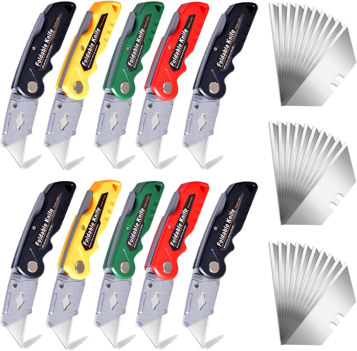 10-Pack Heavy Duty Folding Box Cutter Set, Utility Razor Knife