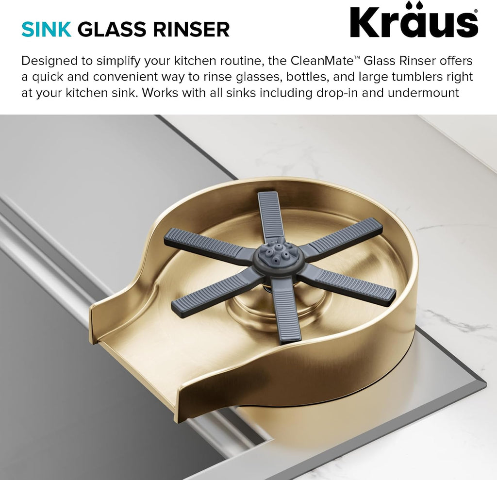 CleanMate Glass Rinser for Kitchen Sink in Spot-Free Brushed Brass Color Finish, KGR-500SFBB