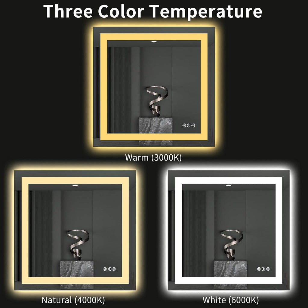 40"X38" LED Bathroom Mirror with Lights | Anti-Fog, Dimmable, 3 Color Temperature, Backlit + Front Lit, Memory
