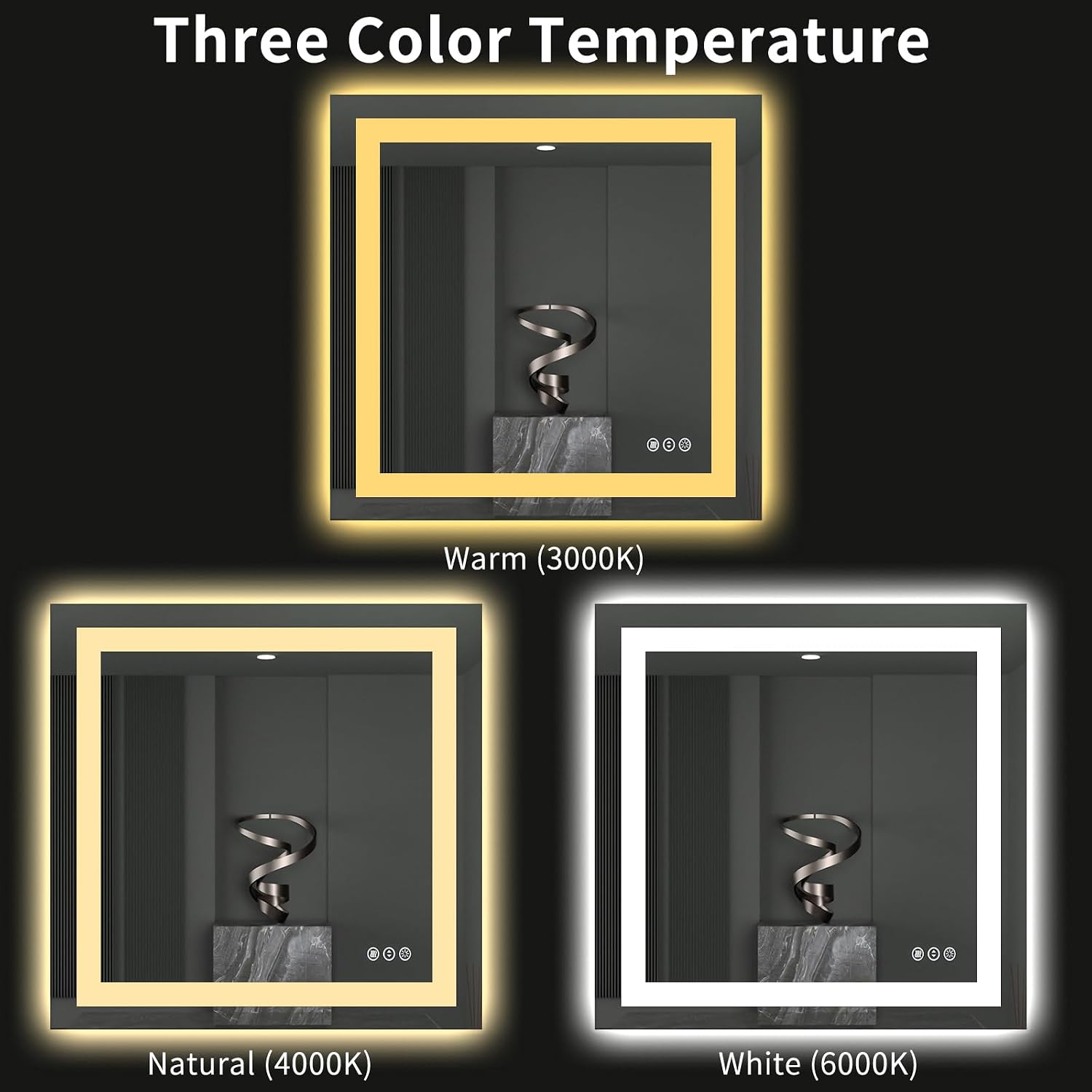 40"X38" LED Bathroom Mirror with Lights | Anti-Fog, Dimmable, 3 Color Temperature, Backlit + Front Lit, Memory