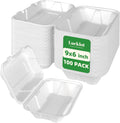100 Pack 9×6 Inch White Compostable Bagasse Takeout Food Containers
