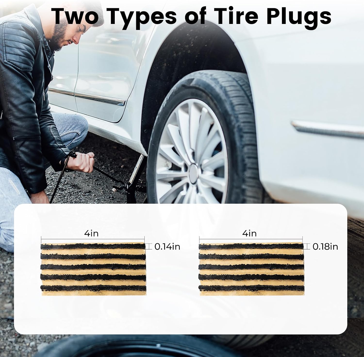 Flat Tire Repair Kit with Plugs 16 Pcs, Heavy Duty Tire Plug Kit