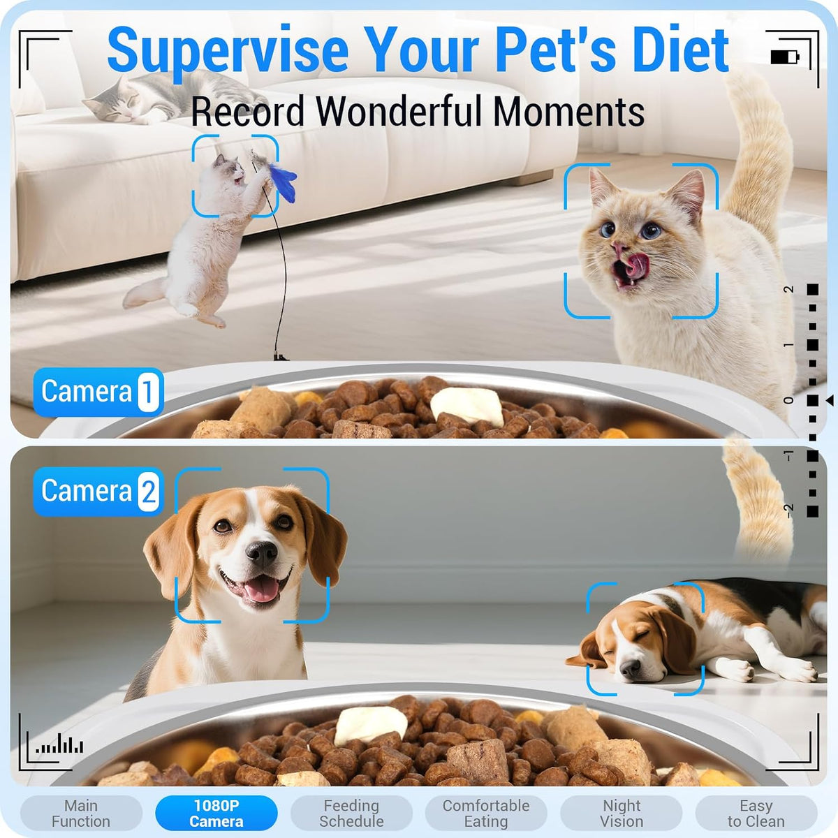 Dual Automatic Cat Feeder with Camera for 2 Cats: 5G WiFi Automatic Dog Feeder with Night Vision, 7L Auto Cat Food