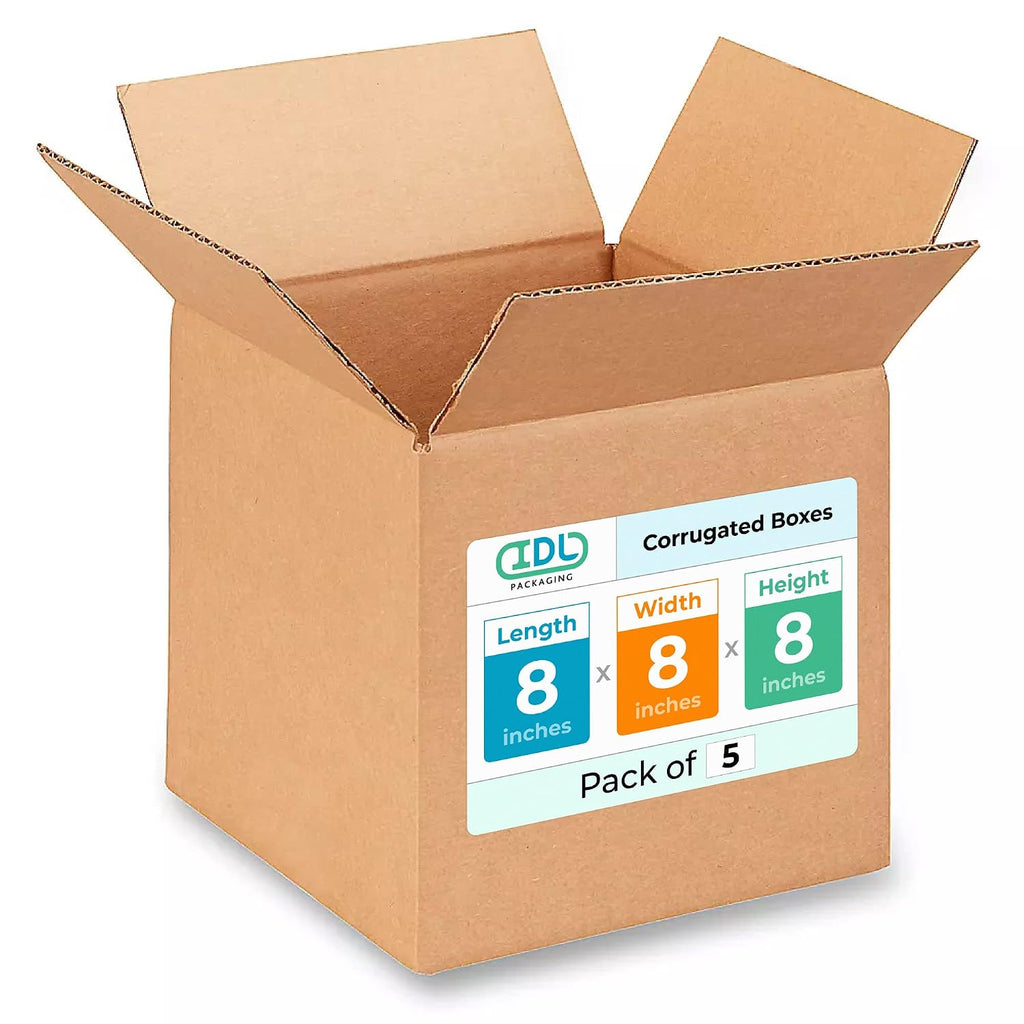 Cube Corrugated Shipping Boxes 8"L x 8"W x 8"H (Pack of 5) - Excellent Choice of Strong Packing Boxes for USPS, UPS
