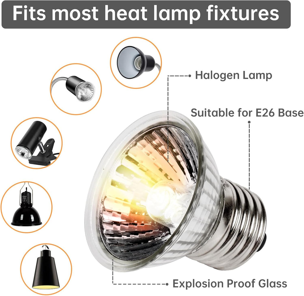 Reptile Heat Lamp, UVA UVB Heat Lamp Bulbs, E26 Turtle Heat Lamp Bulbs 50W 4Pack, Basking Light for Bearded Dragon
