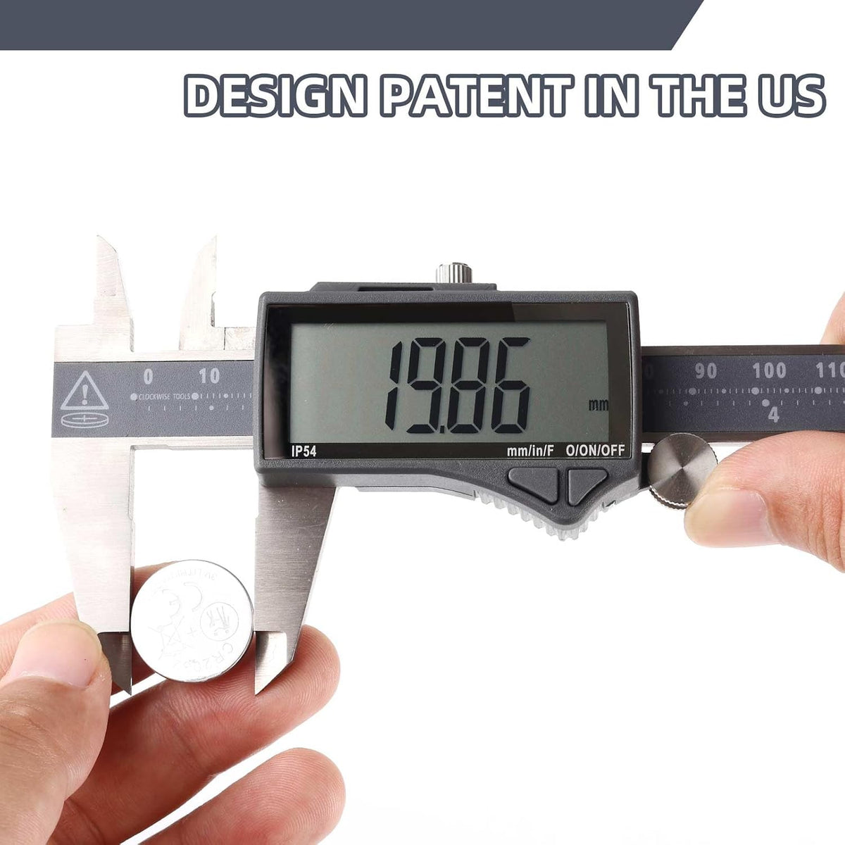 Clockwise Tools IP54 Grade Digital Caliper, DCLR-0605 0-6" /150mm, Inch/Metric/Fractions Conversion, Stainless Steel, Large LCD Screen