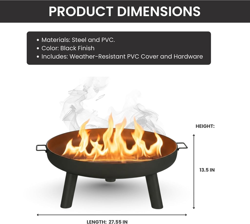 Outdoor Fire Pit, Black, 27.5-Inch