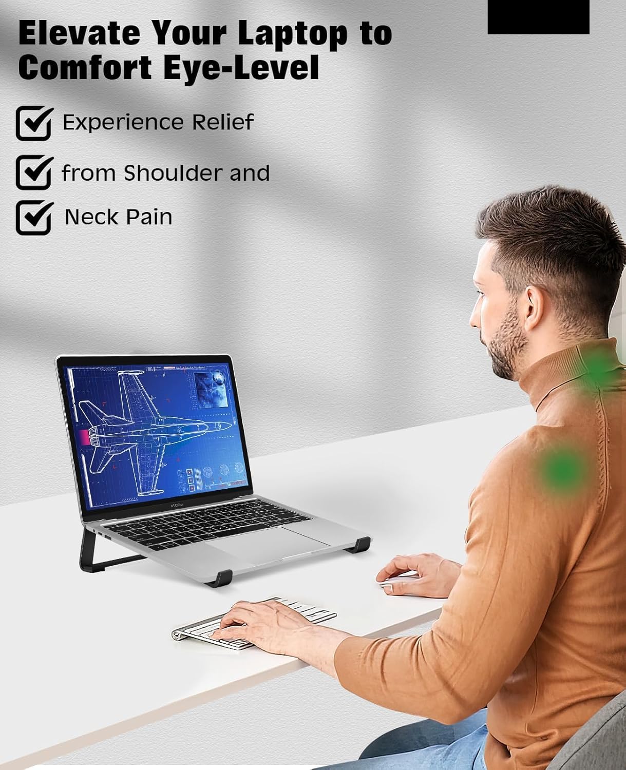 Aluminum Laptop Stand for Desk - Cooling Ergonomic Design - Fits MacBook Air Pro/DELL/HP/Lenovo/ThinkPad/Alienware