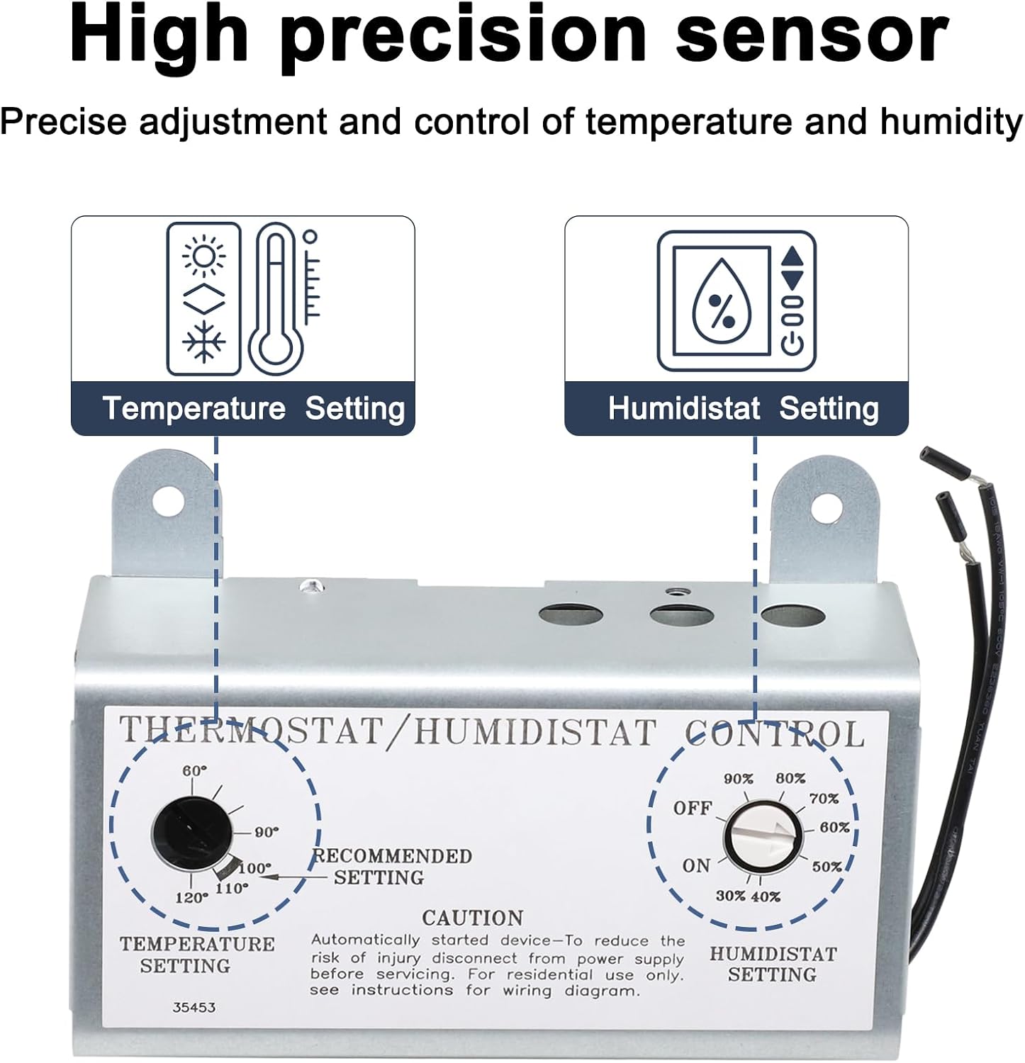 Attic Fan Adjustable Thermostat & Humidistat Controller Box for Powered Attic Ventilators Fan- Replacement