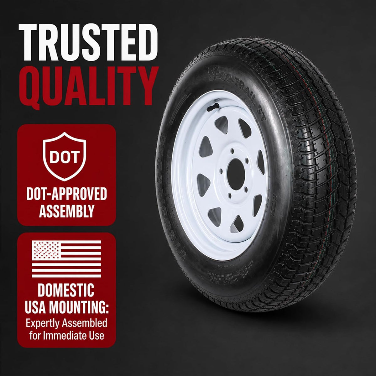 2-Pack Trailer Tire Rim Assembly ST205/75D15 15 Inch 5 Lug White
